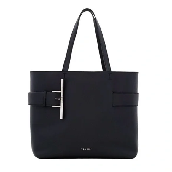 NEW ALEXANDER MCQUEEN SLING T-BAR SHOPPER TOTE BAG BLACK NWT! - Picture 2 of 7